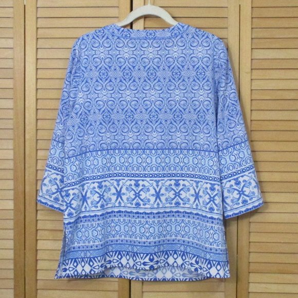 Susan Graver Regular Printed Stretch Woven 3/4-Sleeve Tunic S - Picture 8 of 10